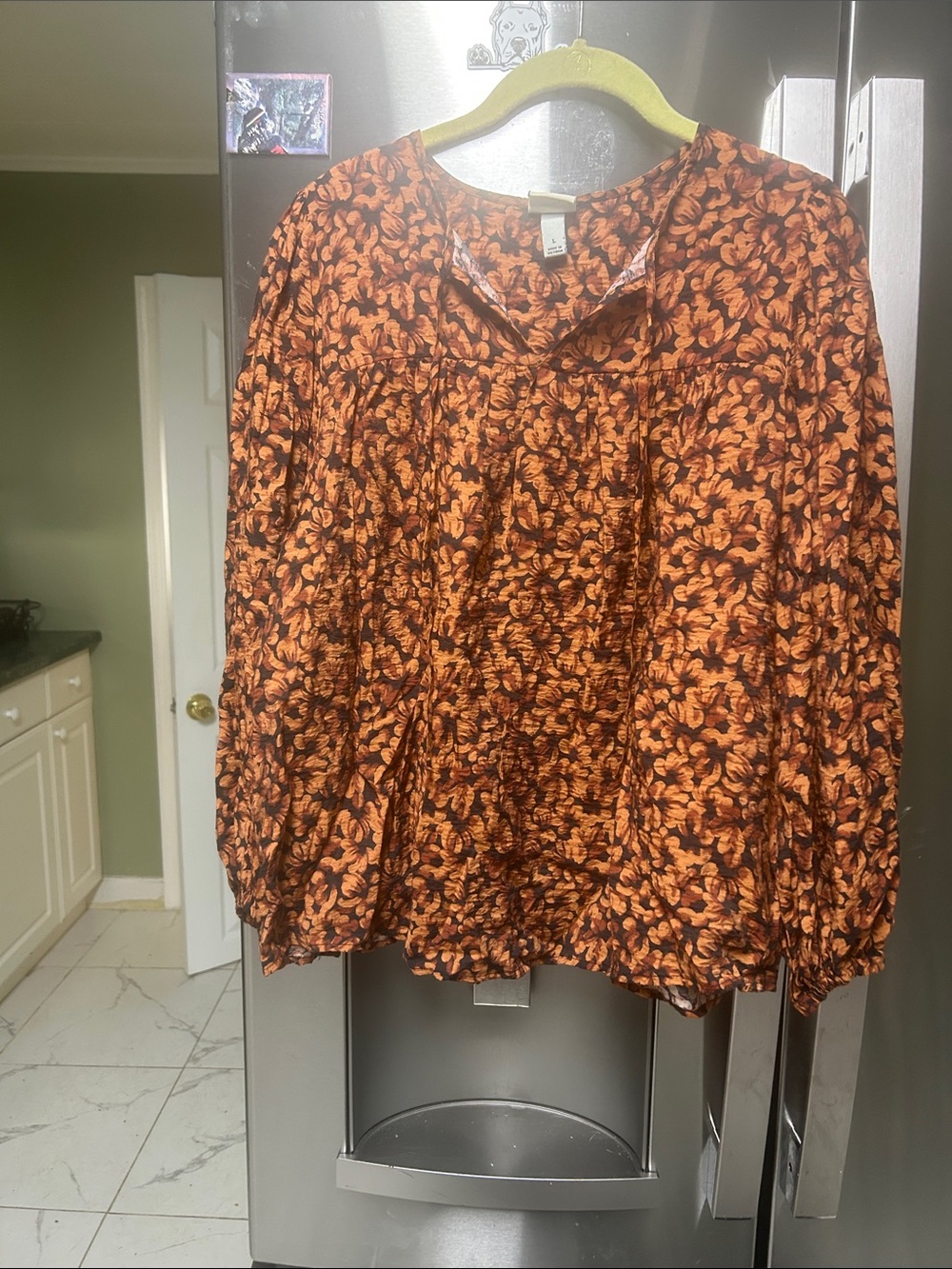 a new day Orange Floral Peasant Blouse